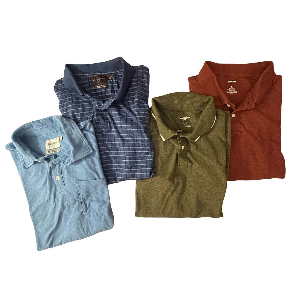Lot of 4 Men's Polo Shirts Size Large Goodfellow & Co, Black Brown 1826, Sonoma